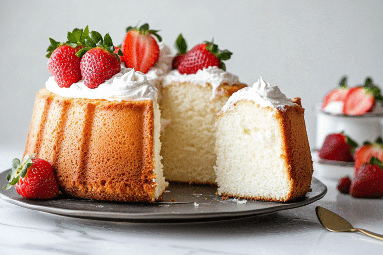 Gluten-free angel food cake recipe with fresh strawberries