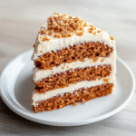Gluten-free carrot cake slice with cream cheese frosting for recipe card