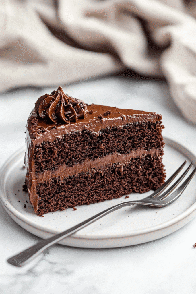 Slice of moist gluten-free chocolate cake