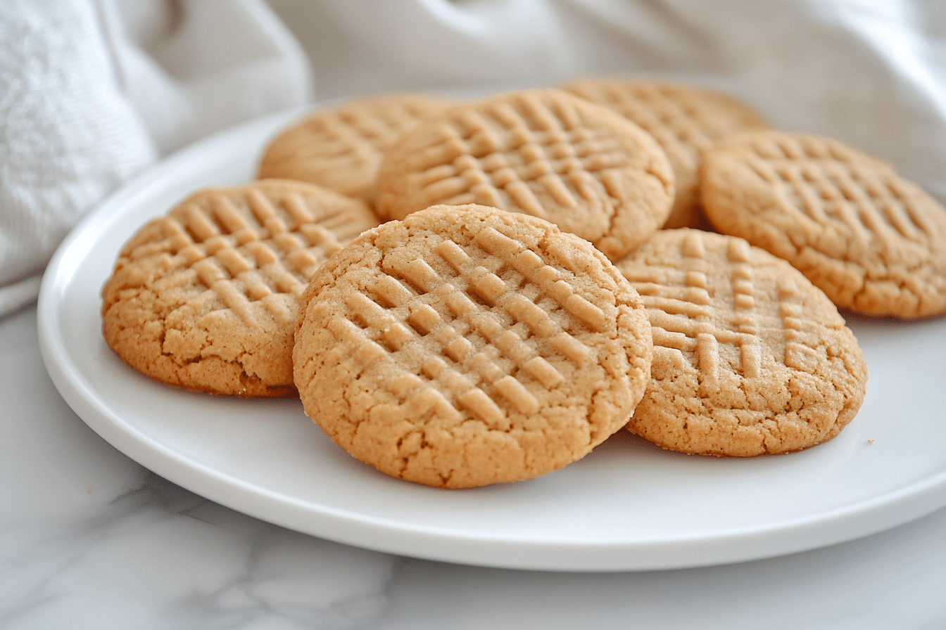 Featured image of gluten-free peanut butter cookies with crisscross pattern