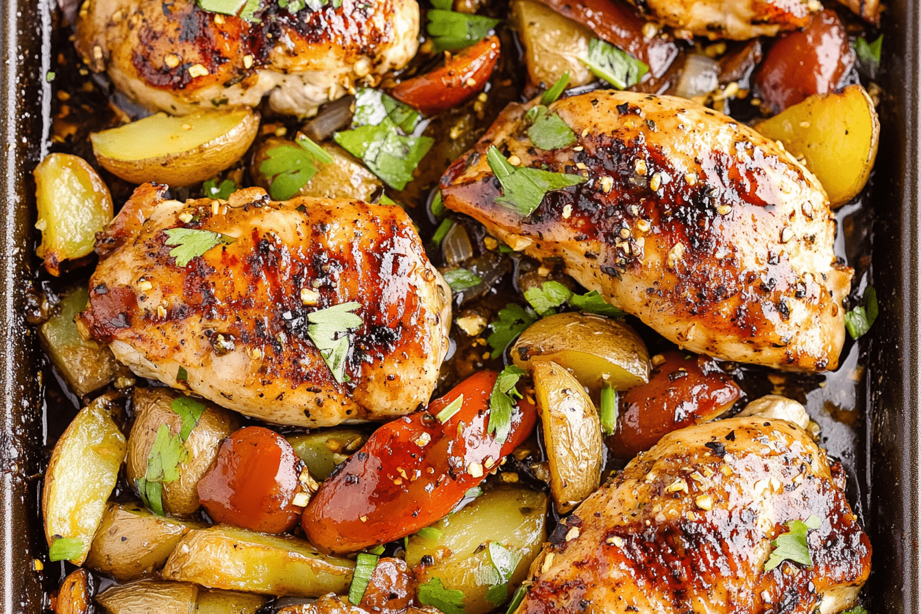 One Pan Roasted Garlic Teriyaki Chicken and Potatoes
