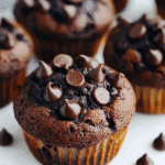 Thick and Fluffy Chocolate Peanut Butter Banana Muffins