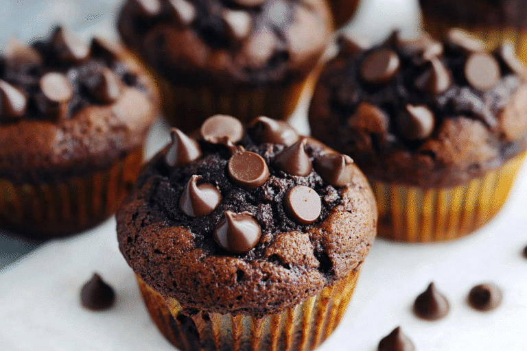 Thick and Fluffy Chocolate Peanut Butter Banana Muffins