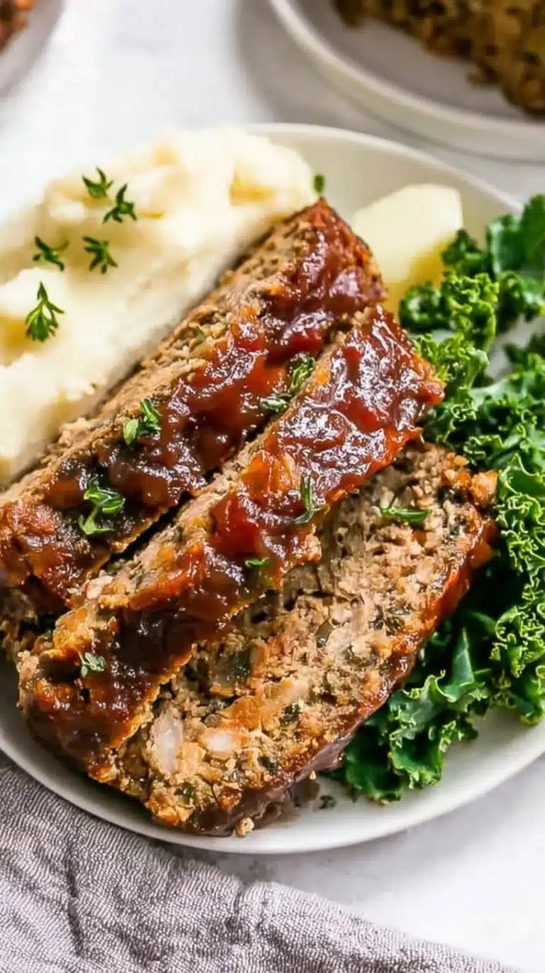Healthy gluten free meatloaf recipe, dairy free and packed with flavor.