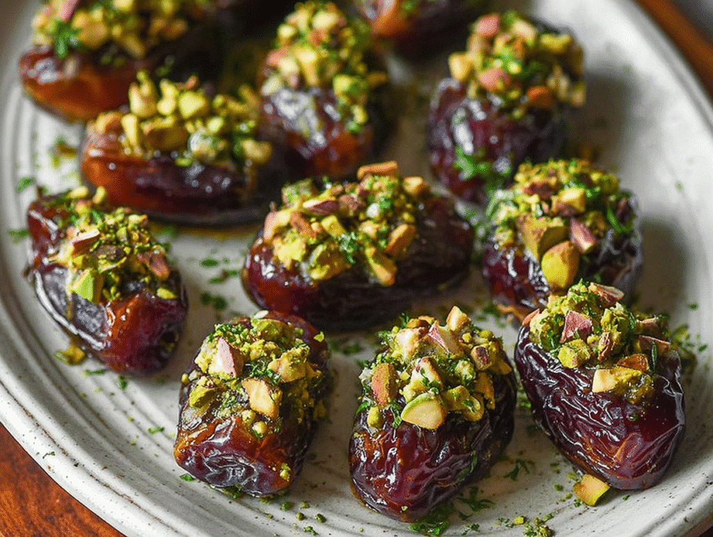 Delicious Roasted Boursin Stuffed Dates with Pistachios Recipe