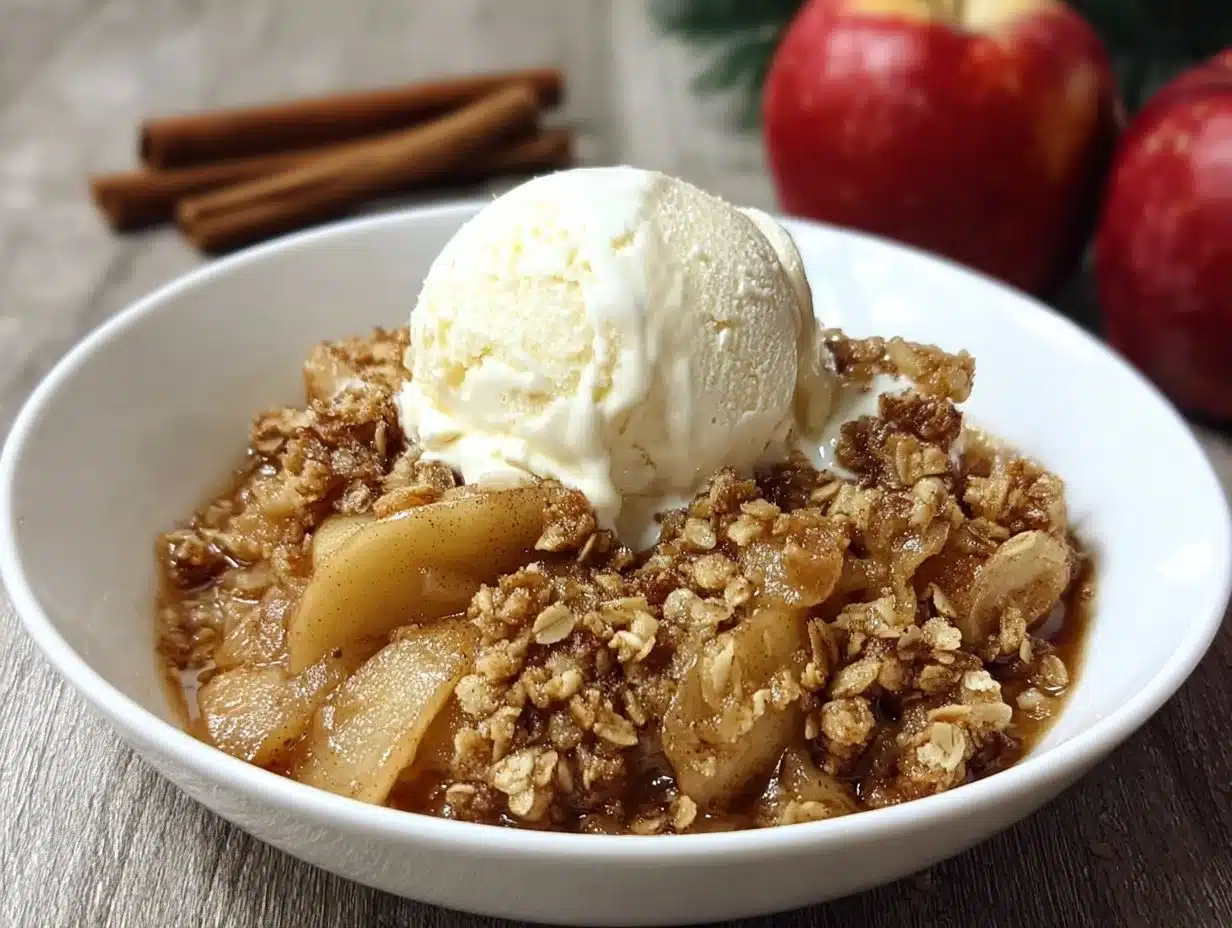 Delicious Almond Flour Apple Crisp topped with almonds and served in a dish