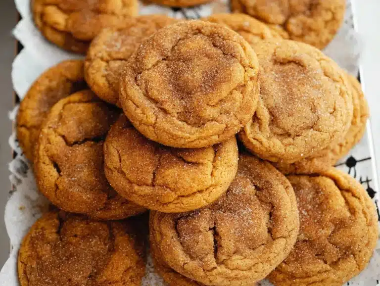 Delicious chewy pumpkin cookies on a plate with fall decorations