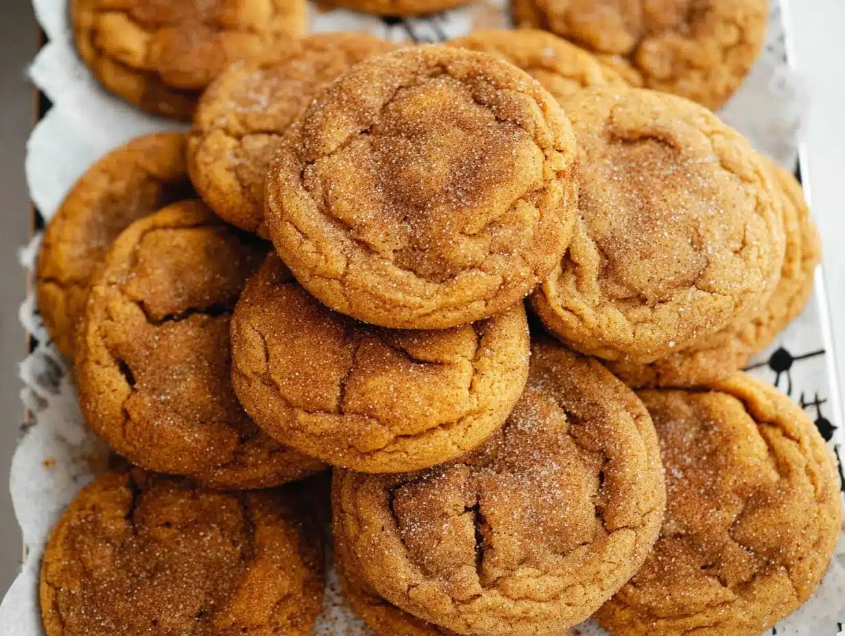 Delicious chewy pumpkin cookies on a plate with fall decorations