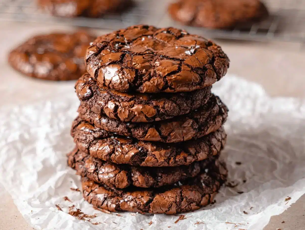 Delicious chocolate gluten free brownie cookies on a wooden table