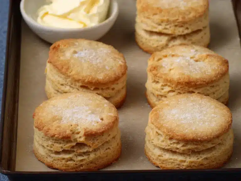 Freshly baked gluten free biscuits on a wooden table