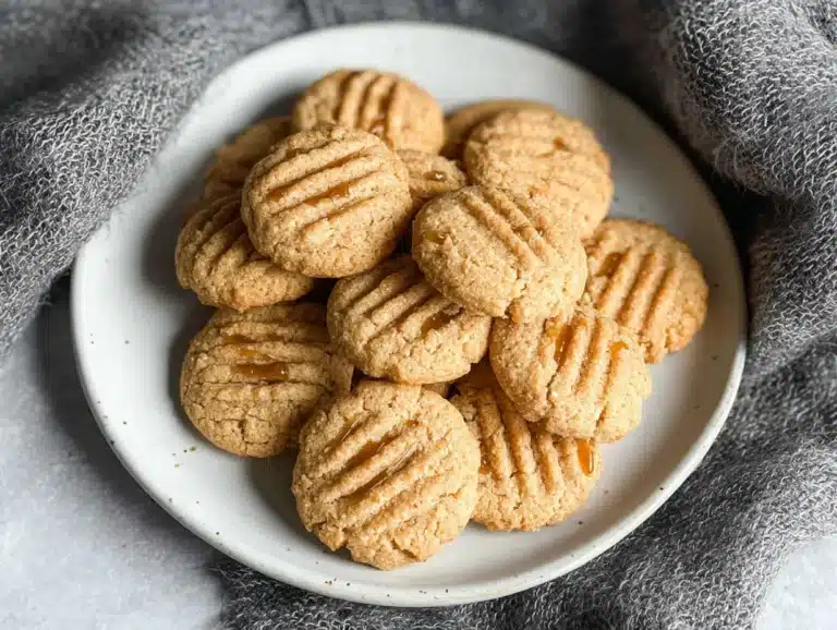 Delicious gluten-free caramel cookies laid out on a rustic wooden surface.