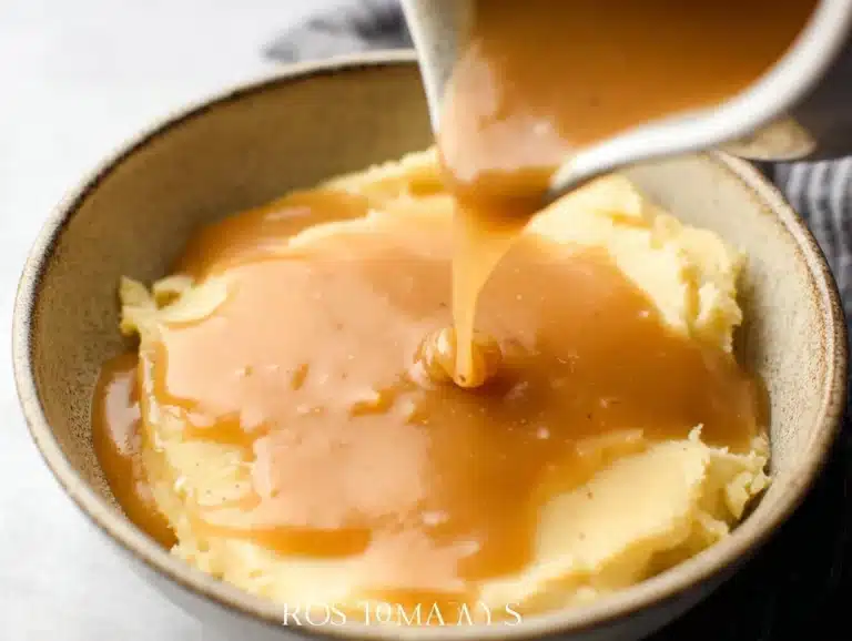 Homemade gluten-free gravy served in a bowl, perfect for various dishes.