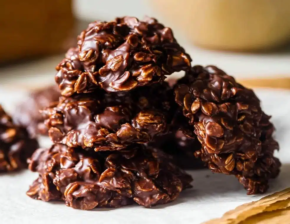 Gluten-free no bake cookies: dairy-free chocolate treats on a plate