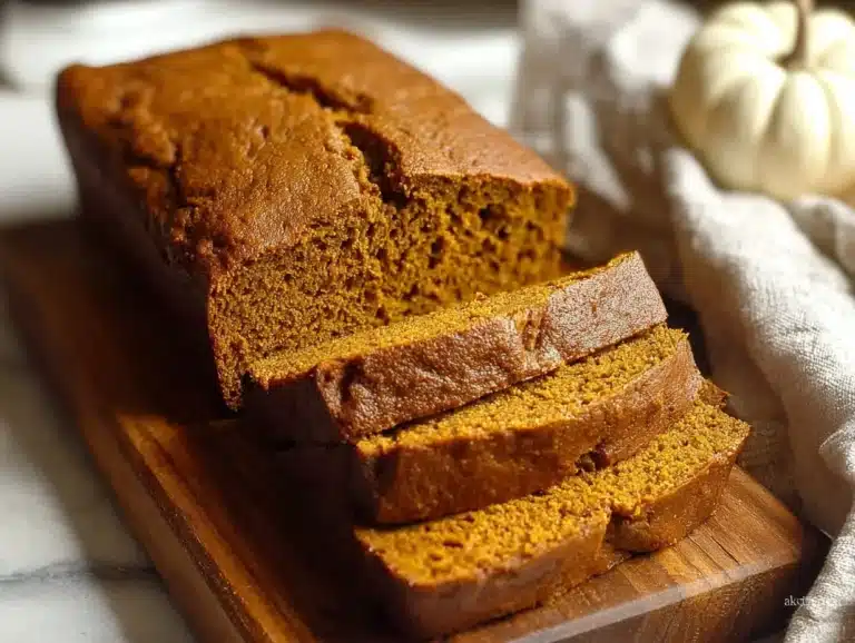 Loaf of gluten-free pumpkin bread with spices and pumpkin seeds