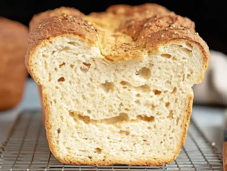 Slice of gluten free rice free bread on a wooden cutting board