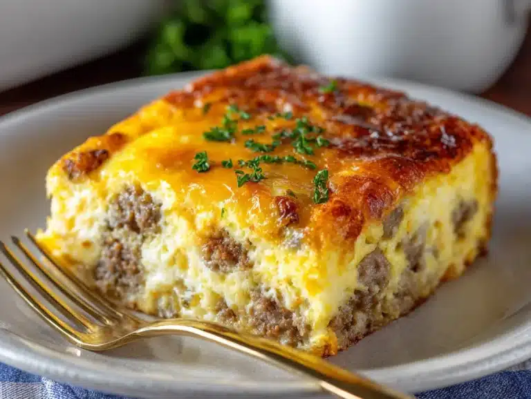 Gluten-free sausage hashbrown breakfast casserole loaded with flavors