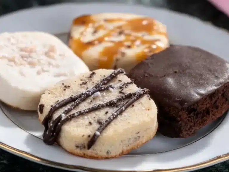 Gluten-free shortbread cookies freshly baked and arranged on a plate.