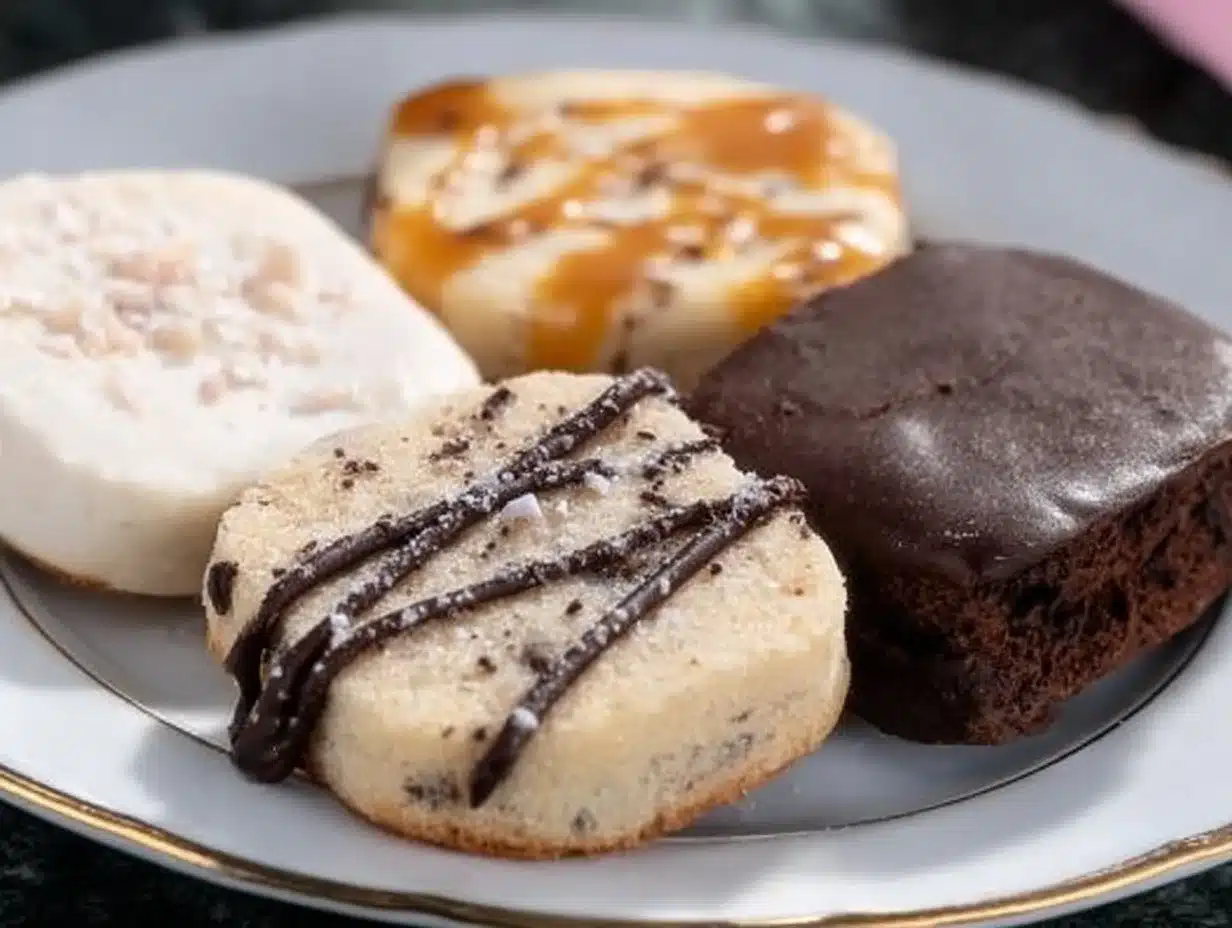 Gluten-free shortbread cookies freshly baked and arranged on a plate.