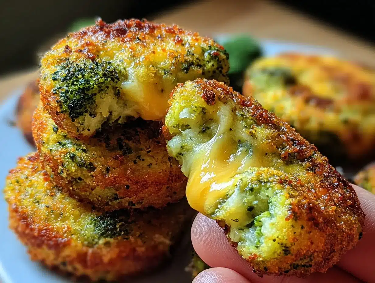 Low carb broccoli cheese rounds baked and served as a healthy snack