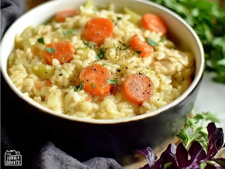 One-pot gluten-free chicken and rice dish served in a colorful bowl