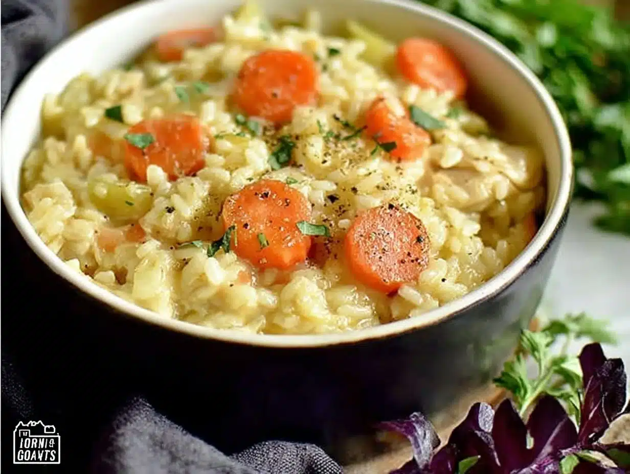 One-pot gluten-free chicken and rice dish served in a colorful bowl