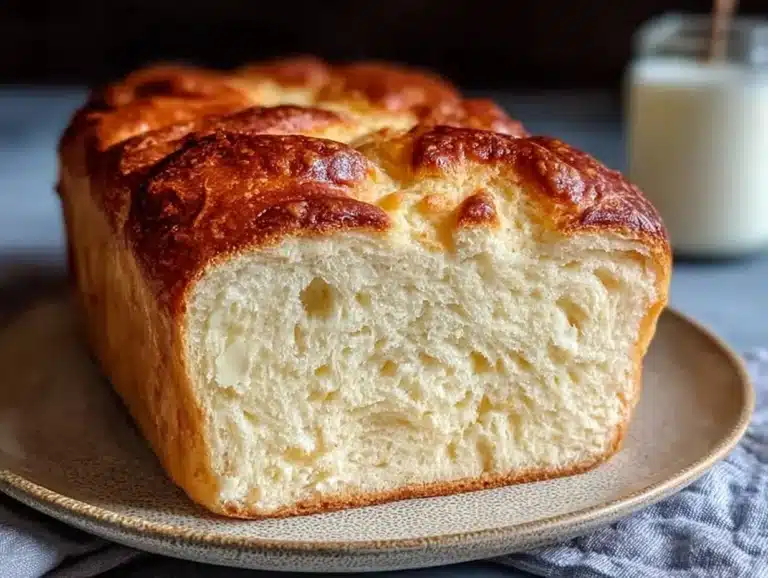 Slice of homemade zero carb yogurt bread on a wooden cutting board