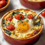 Baked Feta Eggs with Tomatoes and Spinach