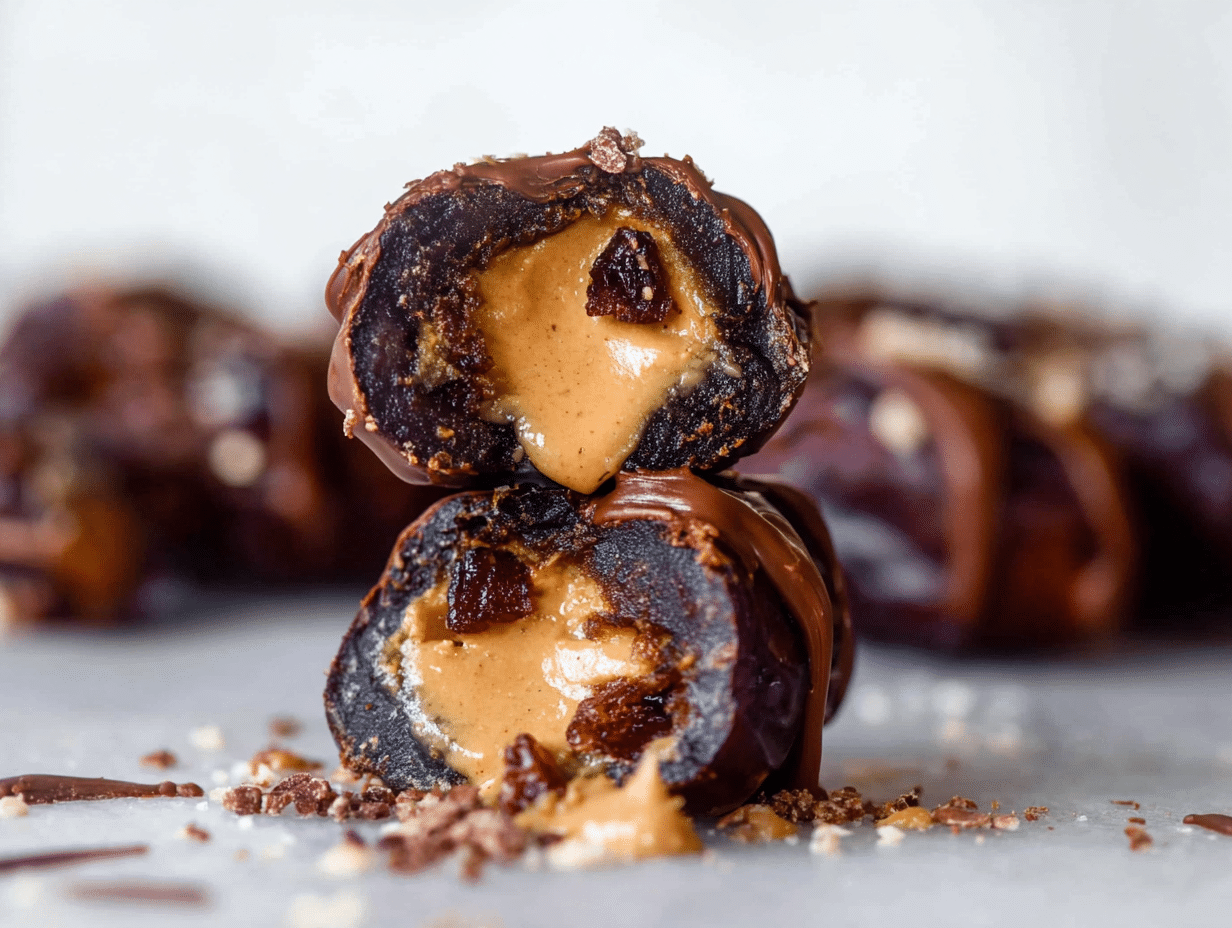 Chocolate Covered Dates Stuffed with Peanut Butter
