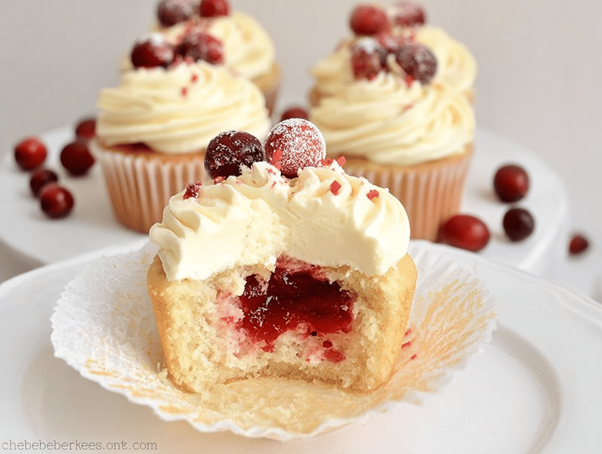 Cranberry Vanilla Cupcakes with White Chocolate Frosting