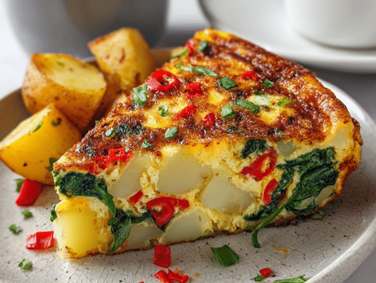 Easy Frittata with Potatoes, Red Peppers, and Spinach