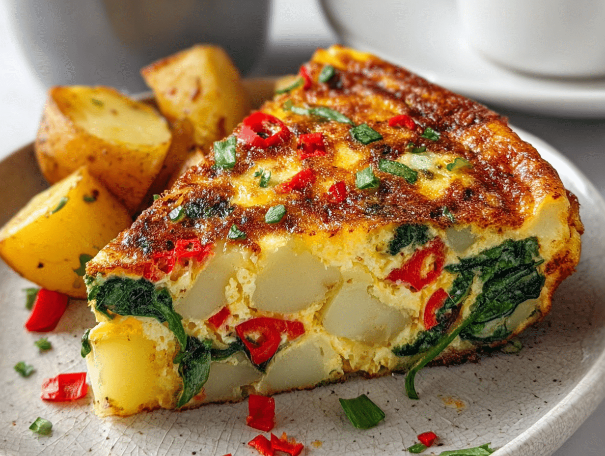 Easy Frittata with Potatoes, Red Peppers, and Spinach