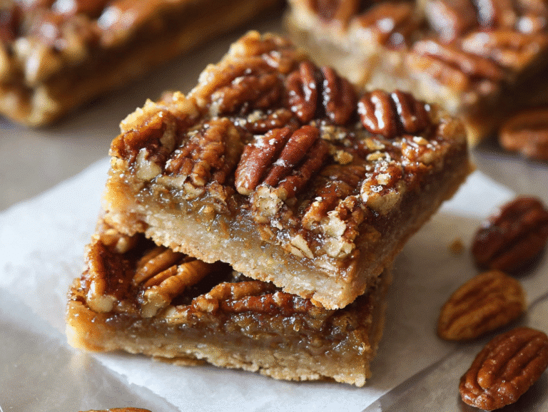 Healthy Pecan Pie Bars with sweet cinnamon and maple crispy base
