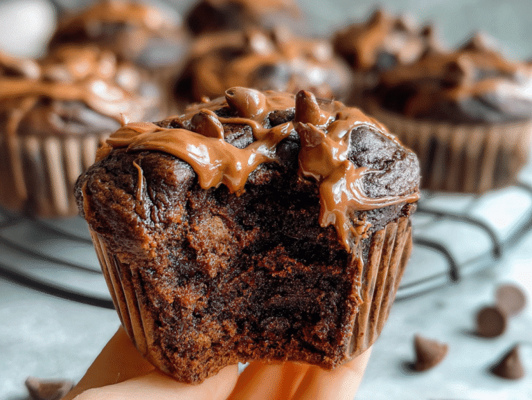 Thick and Fluffy Chocolate Peanut Butter Banana Muffins
