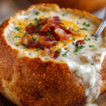 Comforting Loaded Baked Potato Soup Bread Bowl