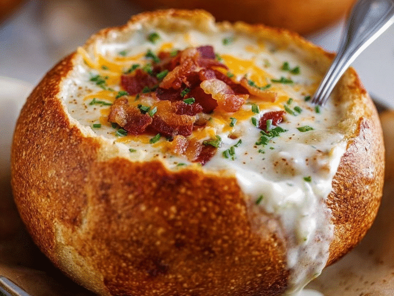 Comforting Loaded Baked Potato Soup Bread Bowl