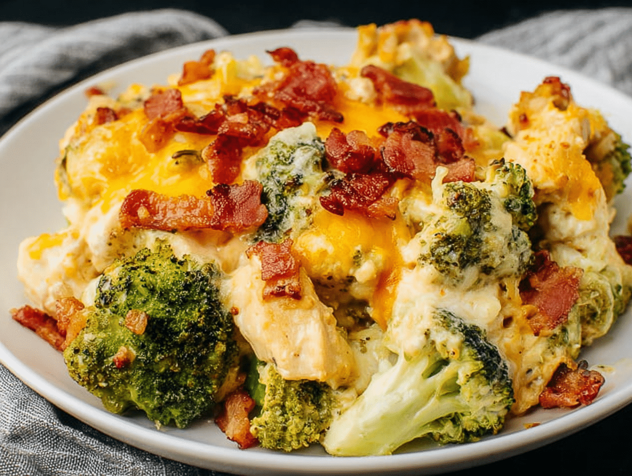 Creamy Low Carb Chicken Casserole with Broccoli and Bacon