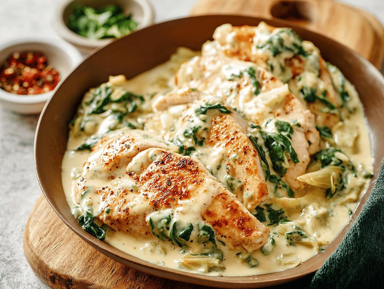 Creamy Spinach Artichoke Chicken Skillet (Paleo, Whole30, Keto)
