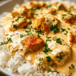 Gluten-Free CREAMY SMOTHERED CHICKEN AND RICE RECIPE