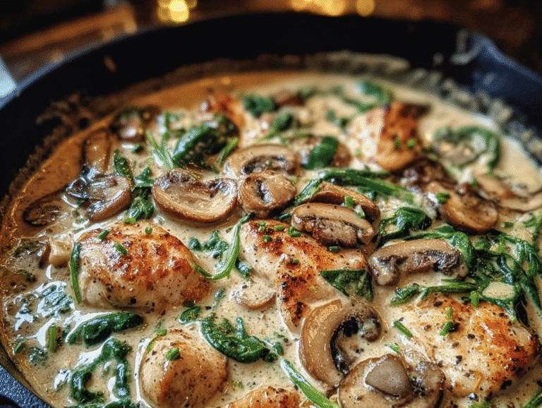 Gluten-Free Creamy Chicken Mushroom Spinach Skillet