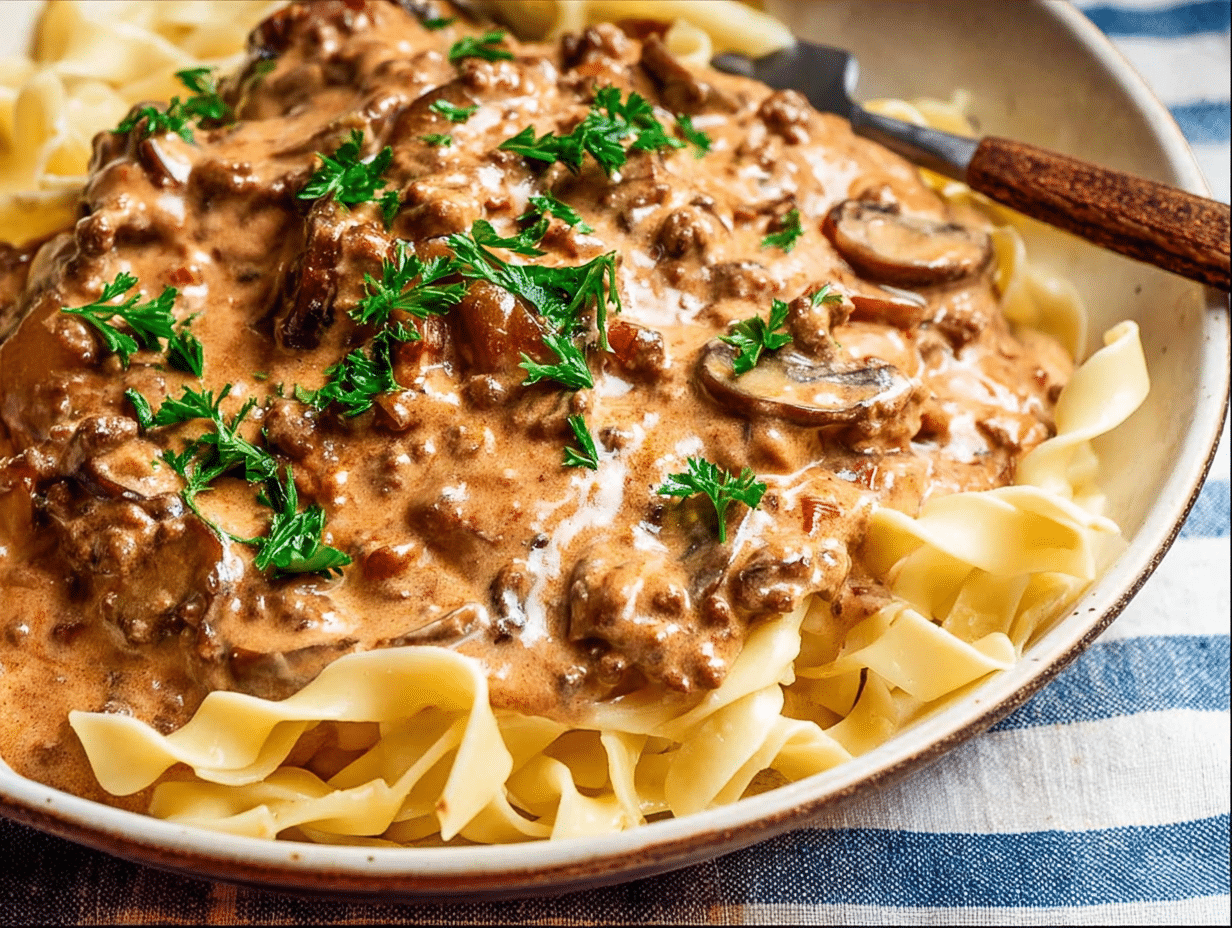 Gluten-Free Creamy Ground Beef Stroganoff