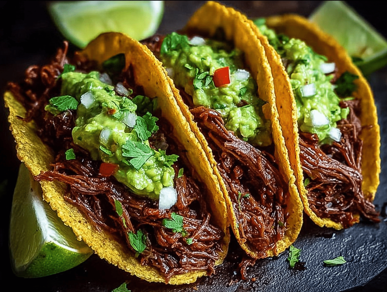 Gluten-Free Viral Crispy Shredded Beef Tacos with Guacamole