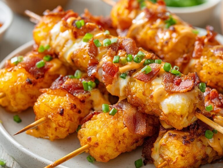 Gluten-free Easy Loaded Tater Tot Skewers