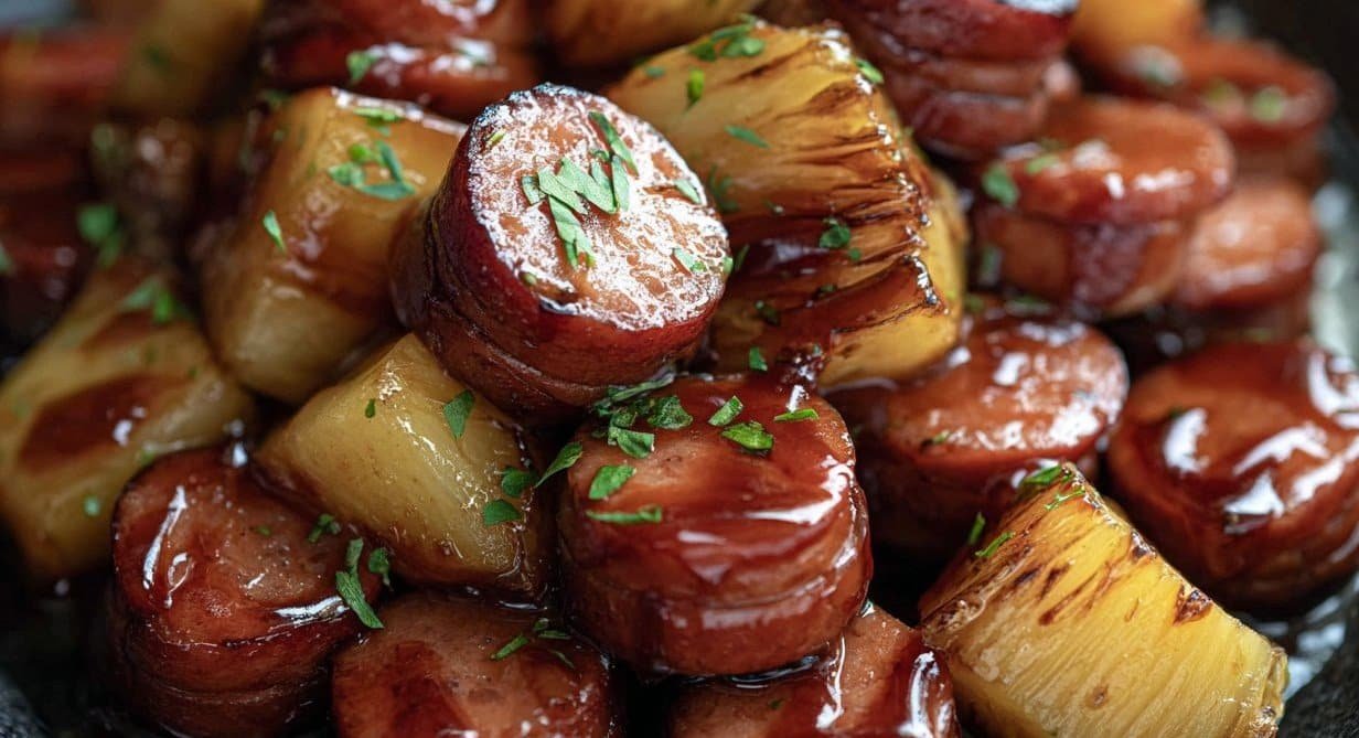 Gluten-free Pineapple Kielbasa Bites with BBQ