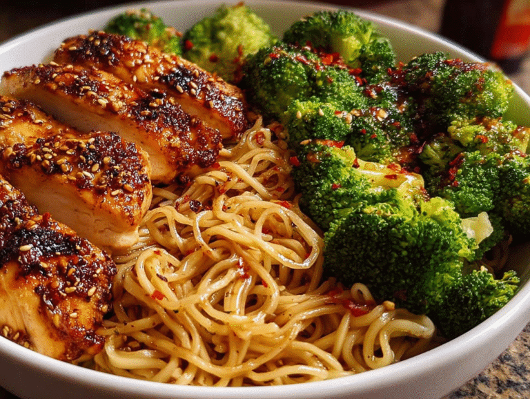 Spicy Garlic Chicken and Broccoli Noodle Bowls