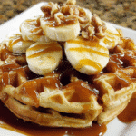 Gluten-Free Banana Waffles with Caramel Topping For Spring