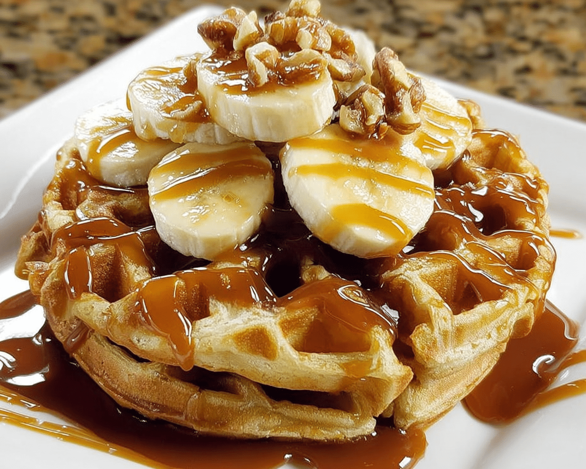 Gluten-Free Banana Waffles with Caramel Topping For Spring