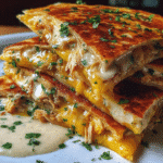 Gluten-Free Cheesy Hot Honey Chicken Quesadillas with Spicy Jalapeño Cream Sauce