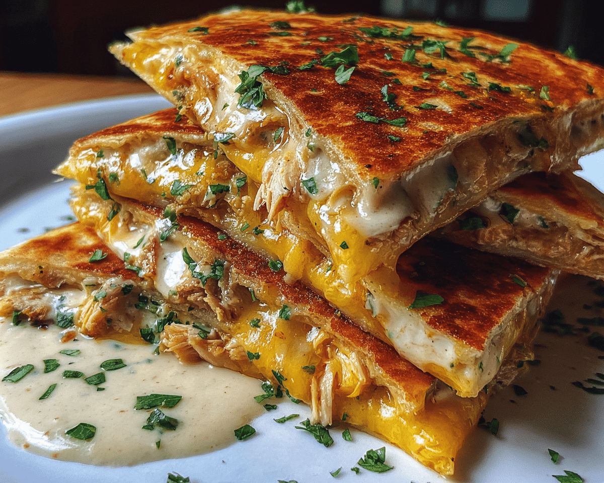 Gluten-Free Cheesy Hot Honey Chicken Quesadillas with Spicy Jalapeño Cream Sauce