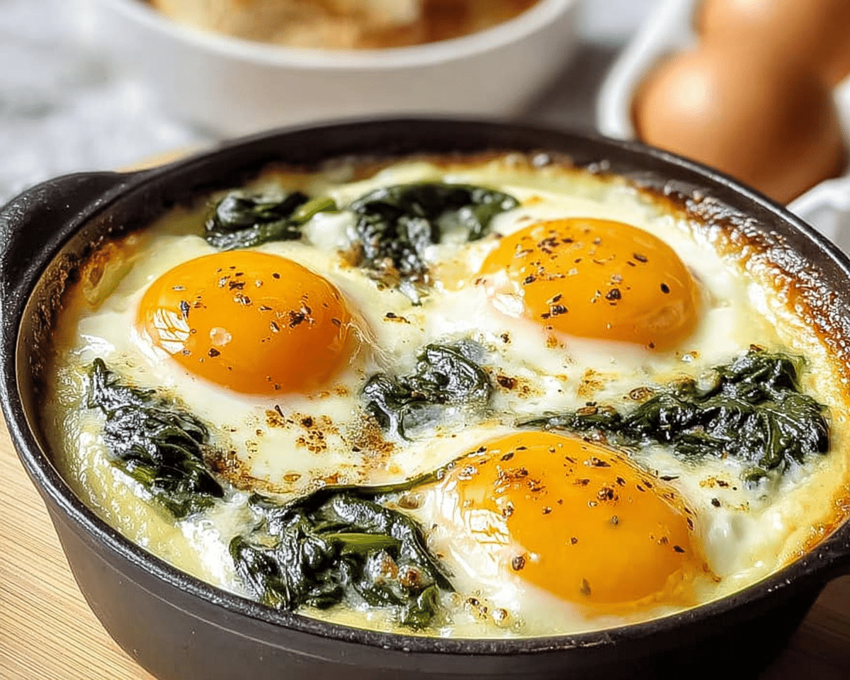 Gluten-Free Coddled Eggs with Spinach For St Patrick's Day