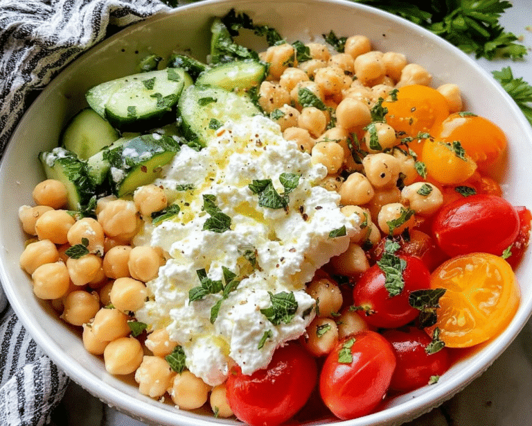 Gluten-Free Cottage Cheese and Chickpea Salad Bowl For Spring Dinner